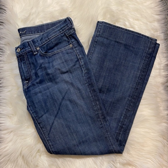 7 For All Mankind 7Fam Low Rise Boot Cut Medium Wash Blue Jeans Size 32 - Picture 4 of 16